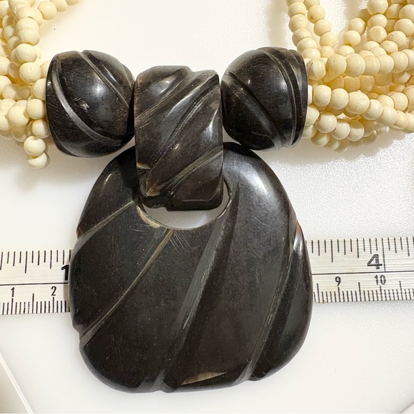 Vintage Gerda Lynggaard Bone Bead Multi-strand Ivory Dark Brown Black Necklace - Picture 6 of 16